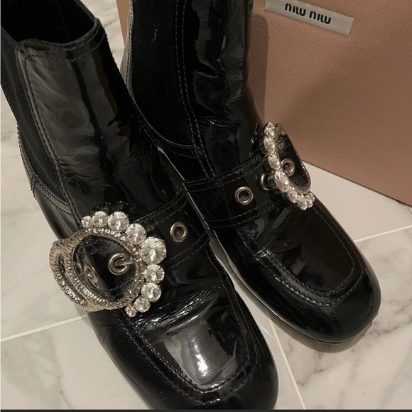 ❌ SOLD❌ 💯 Authentic Miu Miu Jewel Buckle boots patent leather - Picture 1 of 10